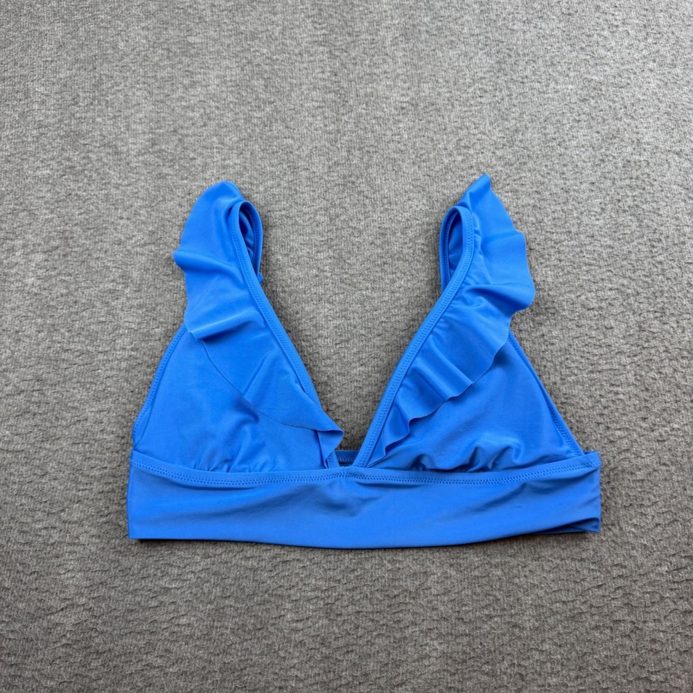 Aerie Triangle Bikini Top Women's XL Blue Ruffle Plunge V-Neck Swimsuit 2426